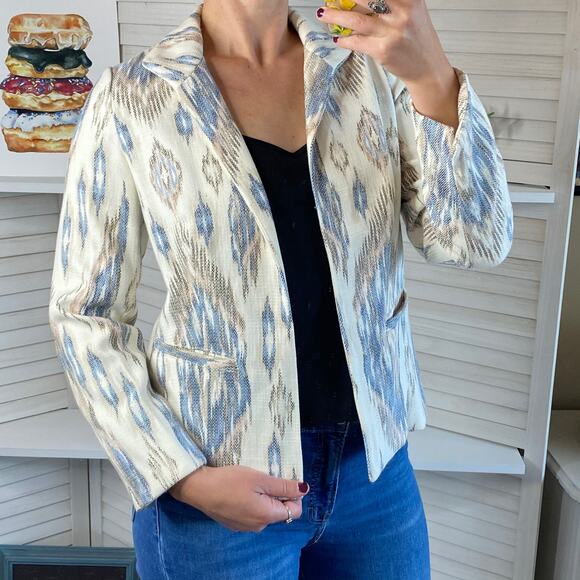 Chico’s white and blue aztec Blazer Jacket size small - Picture 2 of 8